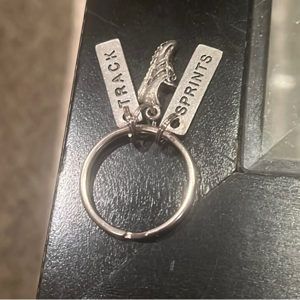 Silver Keychain with Track, Sprints, Sneaker Cleat Charm Tags